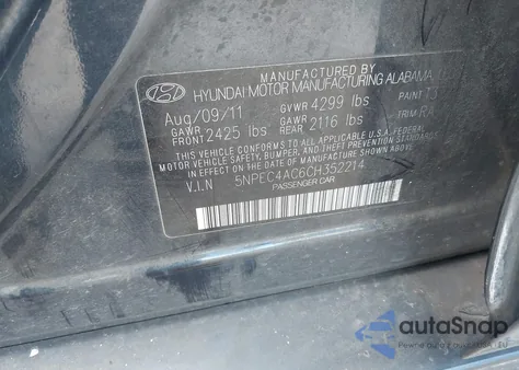 2012 Hyundai Sonata Se из США, поврежденный, VIN 5NPEC4AC6CH352214